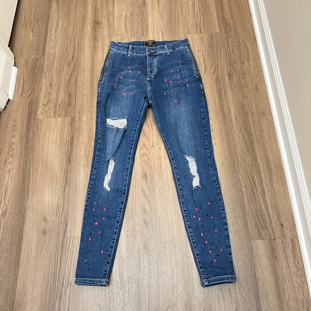 SikSilk Skinny Jeans Small Distressed Paint Splatter Zip Pocket‎ Button Fly